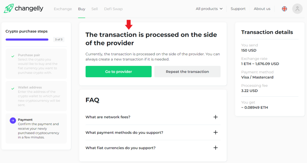 Fiat Payment - Changelly
