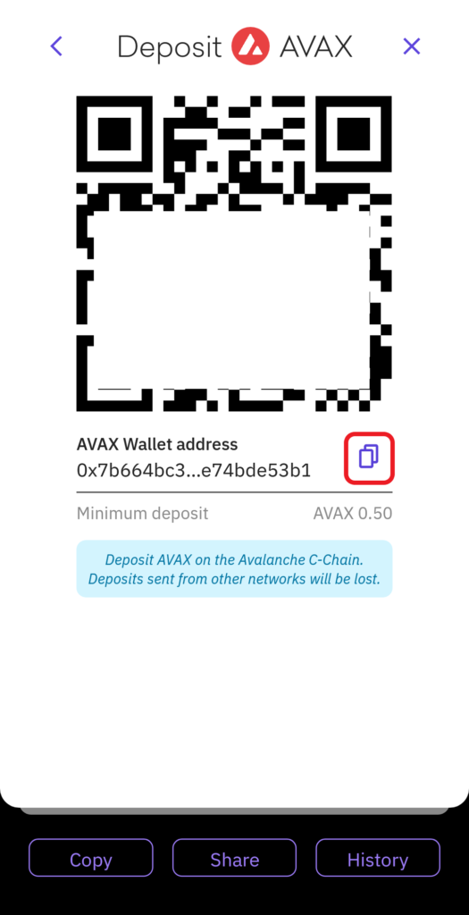AVAX deposit address in Kraken