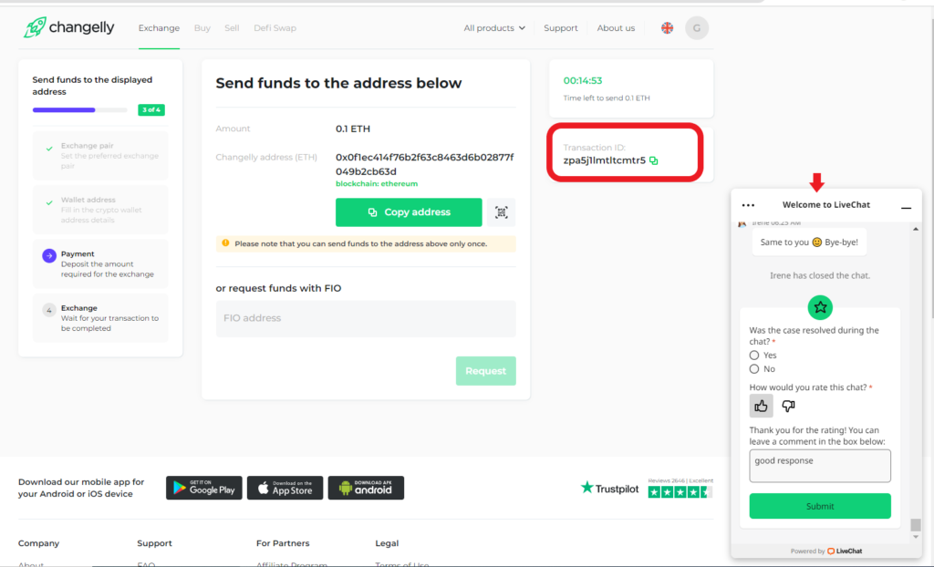 Transaction ID in Changelly