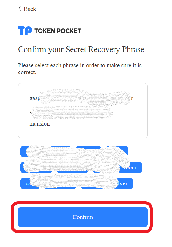 verify secret recovery phrase