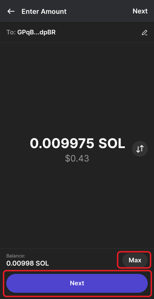 Enter SOL amount