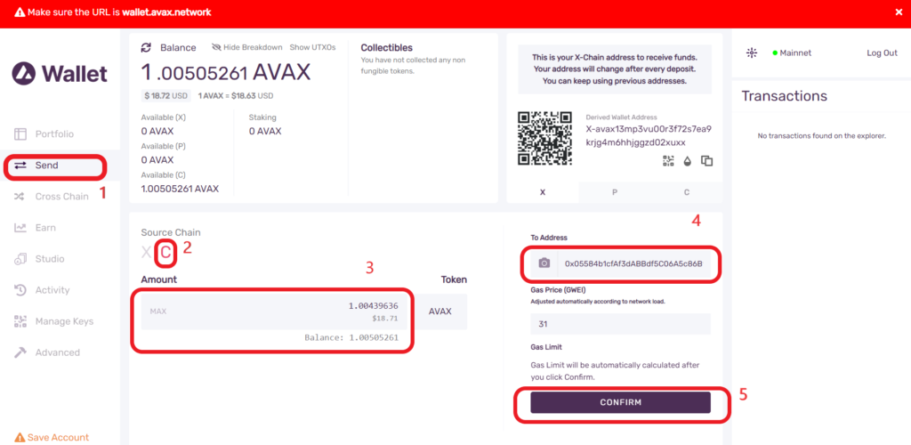 Transfer Avalanche (AVAX) from Avalanche Wallet to MetaMask