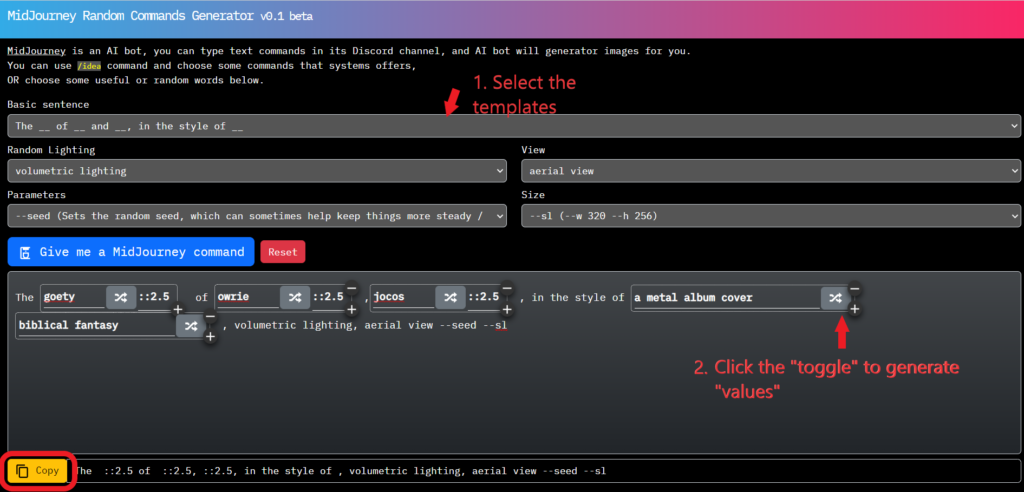 MidJourney Random Commands Generator