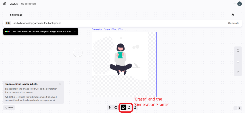 Eraser and "Generation Frame" in DALL.E