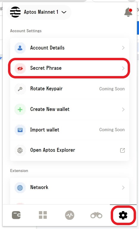 Secret phrase in Martian Aptos Wallet