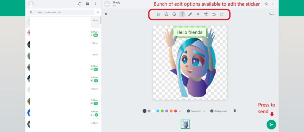 Edit custom-made stickers in WhatsApp Web