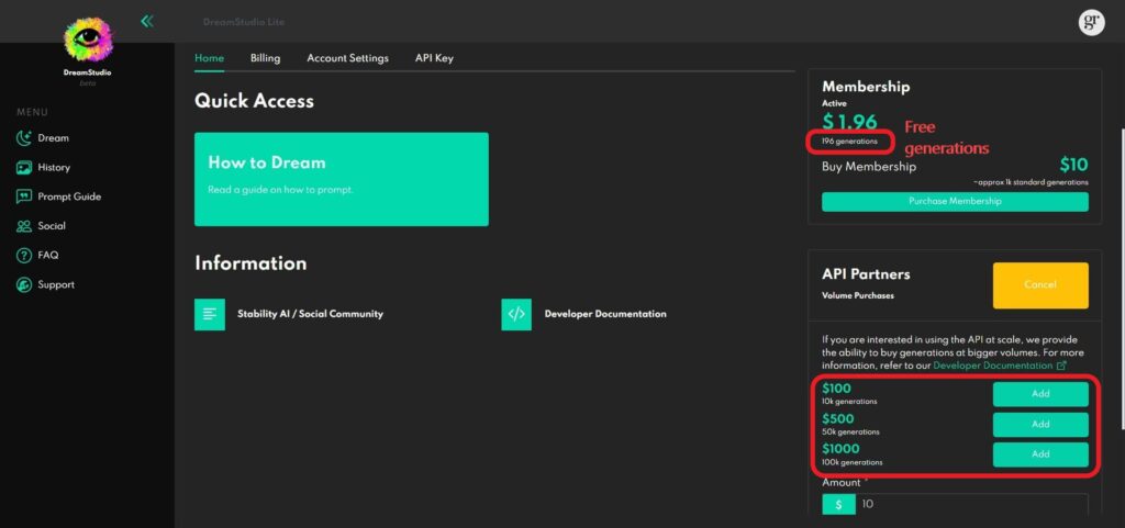 Stable Diffusion/ DreamStudio Pricing