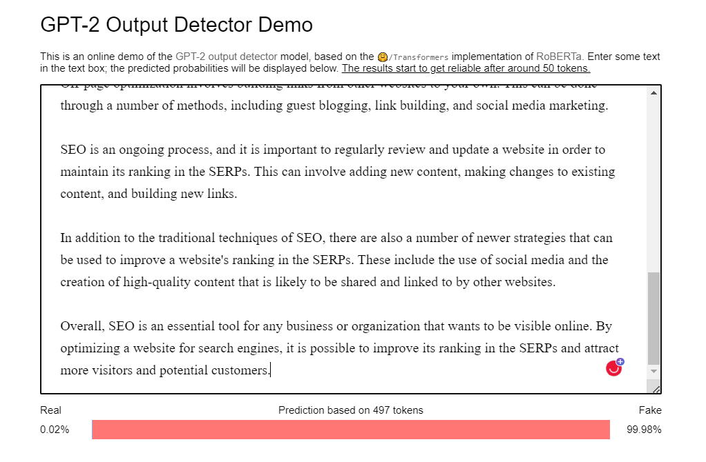 GPT-2 Content Detector